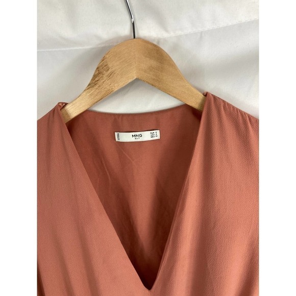 MNG Mango Suit Ruffle Cinched Waist V Neck Dress Size 4 - Picture 3 of 6
